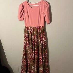 Pink and Floral Maxi Dress
